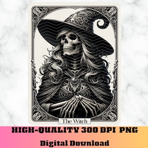 The Witch Tarot Card PNG, Witchy Tarot Card, Skeleton Woman Sublimation Design, Spooky Mug , Tshirt, Bag PNG