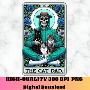 Carta del Tarot "El Papá Gato" (PNG), Humor de la Carta del Tarot del Gato, Diseño de Sublimación de Esqueleto Divertido, Amante de los Gatos (PNG)