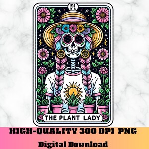 Carta de Tarô da Senhora das Plantas PNG, Carta de Tarô Humor da Amante das Plantas, Design de Sublimação da Mulher Esqueleto da Mãe Planta, Carta de Tarô da Bruxa PNG