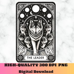 Carta de Tarô O Líder PNG, Camiseta de Tarô Wolf Pack PNG, Carta de Tarô Lobo Celestial, Baralho de Tarô Inspirador por Sublimação, Motivacional PNG