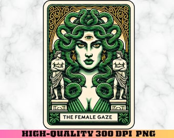 The Female Gaze Tarot Card PNG, Medusa Funny Tarot Card Humor, Snake Sublimation Design, Medusa Statue Tarot Card PNG
