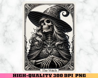 The Witch Tarot Card PNG, Witchy Tarot Card, Skeleton Woman Sublimation Design, Spooky Mug , Tshirt, Bag PNG