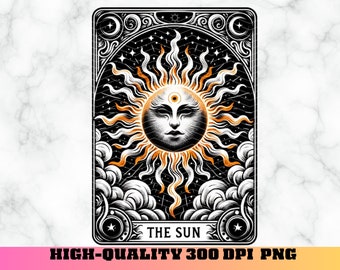 The Sun Tarot Card PNG, Sun Tarot Shirt PNG.  Celestial Sun Tarot Card, Tarot Card Deck Sublimation PNG