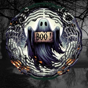 Ghost Boo Wind Spinner PNG, Spooky Season Fall Garden Decor,  Halloween Spinner, Pumpkin Sublimation Template PNG, Fall Wind Spinner PNG