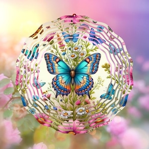 Butterfly Wind Spinner PNG File Sublimation Design, Instant Download, Flower Windspinner Sublimation Template PNG, Round Hanging Spinners