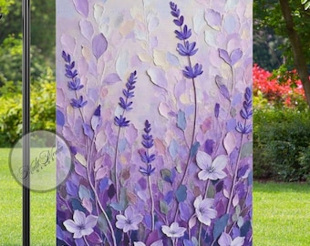 Garden Flag Sublimation Design, Lavender Field Floral Garden Flag Oil Painting, 12x18 Welcome Flag, Banner Digital Design PNG