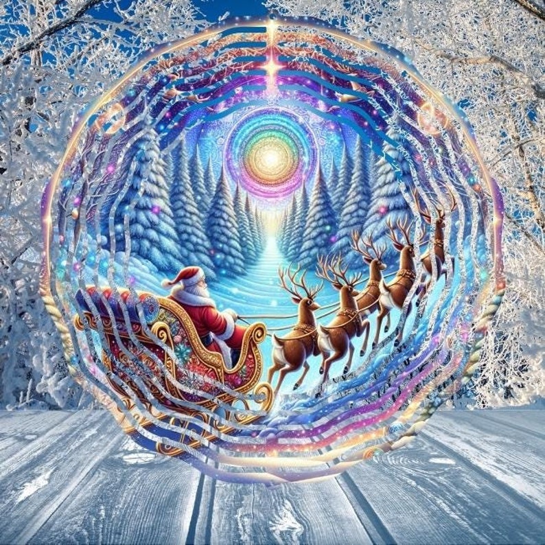 Santa's Sleigh Wind Spinner PNG, Reindeer Winter Garden Decor ...
