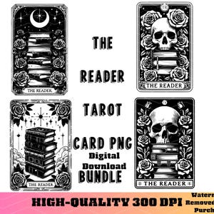 The Reader Tarot Karten PNG, Skeleton Tarot PNG, Bookish PNG, Buchliebhaber Karten Bundle, Reader Digitale Aufkleber, Buchliebhaber PNG, Romantasy PNG