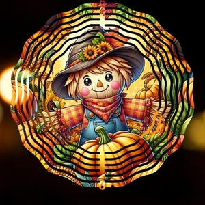Scarecrow Wind Spinner PNG File Design, Fall Garden Decor, Halloween decor, Pumpkin Sublimation Template PNG, Autumn Harvest PNG image 7