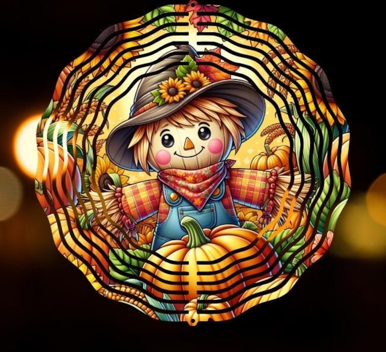 Scarecrow Wind Spinner PNG File Design, Fall Garden Decor, Halloween decor, Pumpkin Sublimation Template PNG, Autumn Harvest PNG image 7