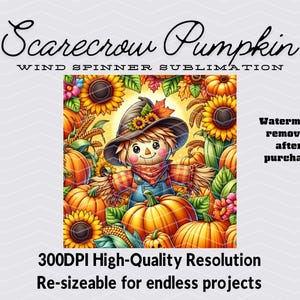 Scarecrow Wind Spinner PNG File Design, Fall Garden Decor, Halloween decor, Pumpkin Sublimation Template PNG, Autumn Harvest PNG image 4
