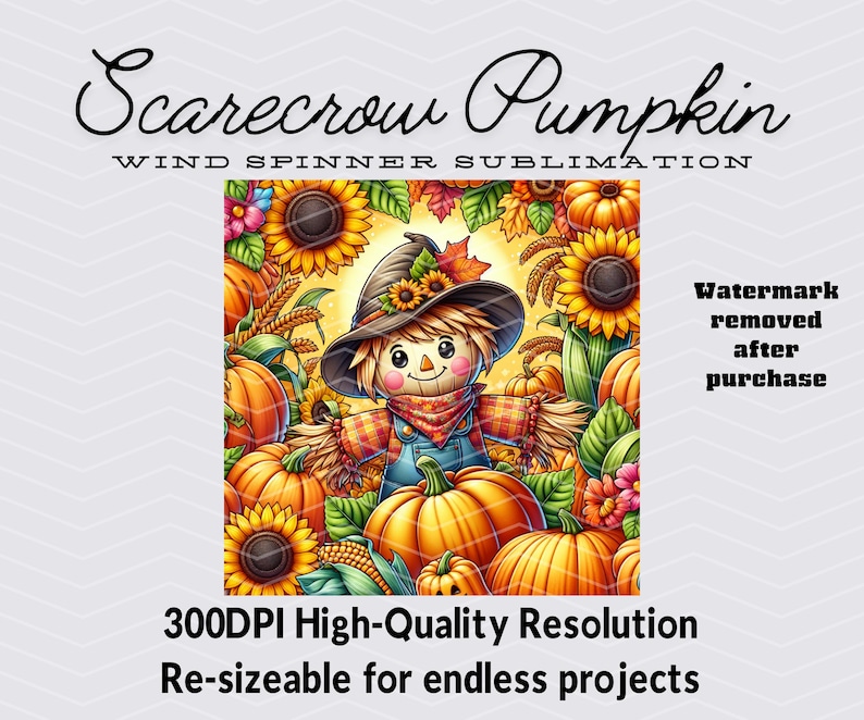 Scarecrow Wind Spinner PNG File Design, Fall Garden Decor, Halloween decor, Pumpkin Sublimation Template PNG, Autumn Harvest PNG image 4