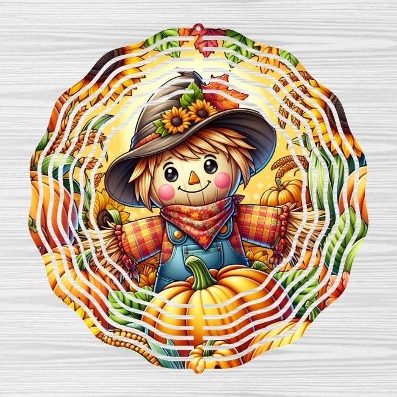 Scarecrow Wind Spinner PNG File Design, Fall Garden Decor, Halloween decor, Pumpkin Sublimation Template PNG, Autumn Harvest PNG image 5