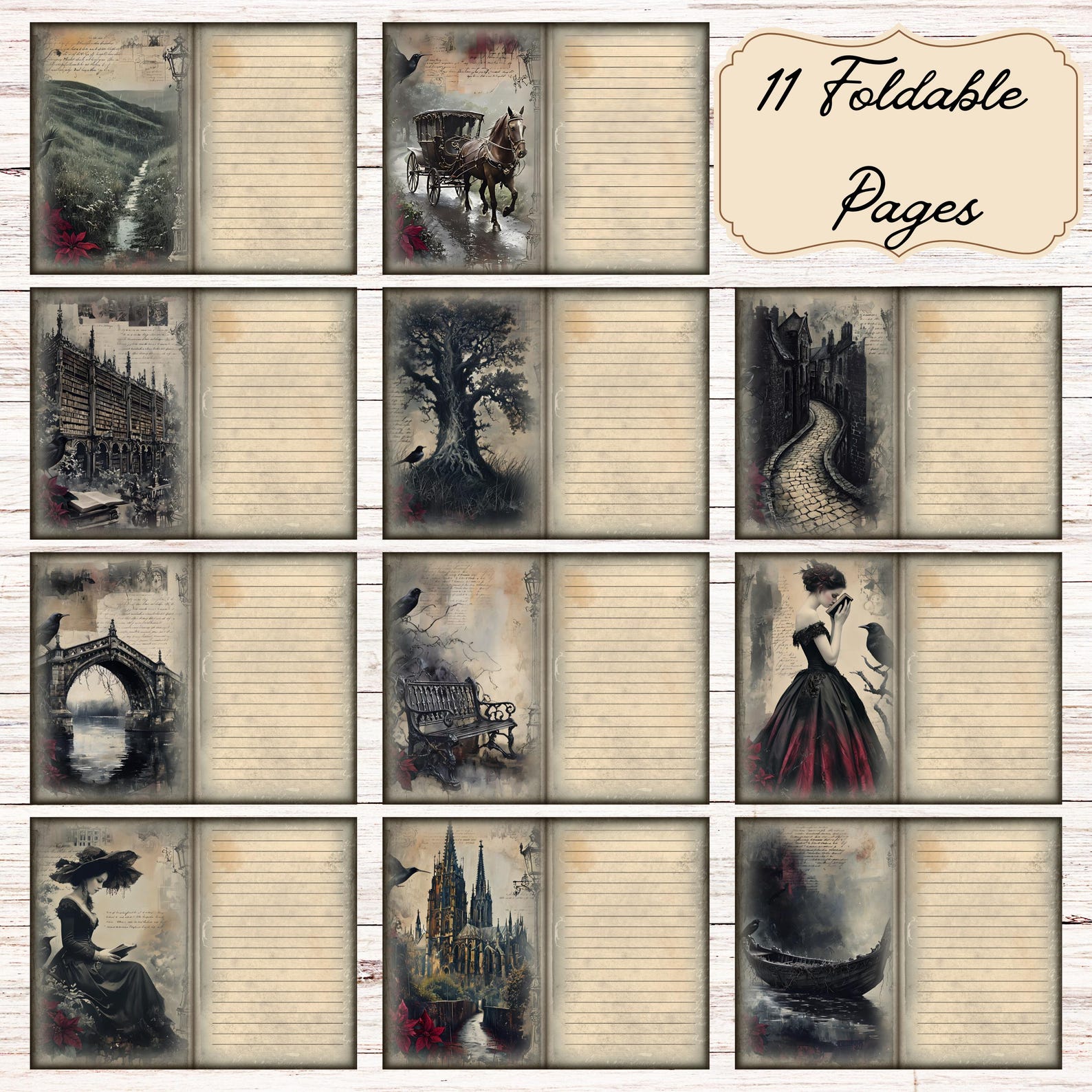 Victorian Shadows Gothic Junk Journal Pages | Dark Academia Ephemera ...