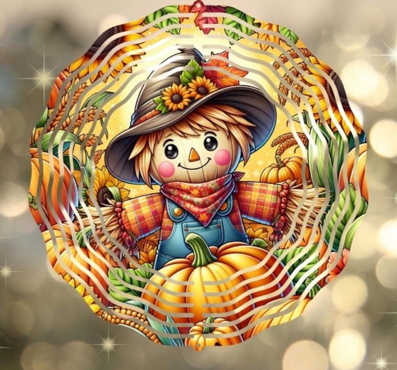 Scarecrow Wind Spinner PNG File Design, Fall Garden Decor, Halloween decor, Pumpkin Sublimation Template PNG, Autumn Harvest PNG image 2
