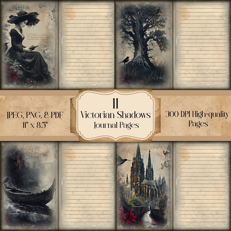 Victorian Shadows Gothic Junk Journal Pages | Dark Academia Ephemera ...