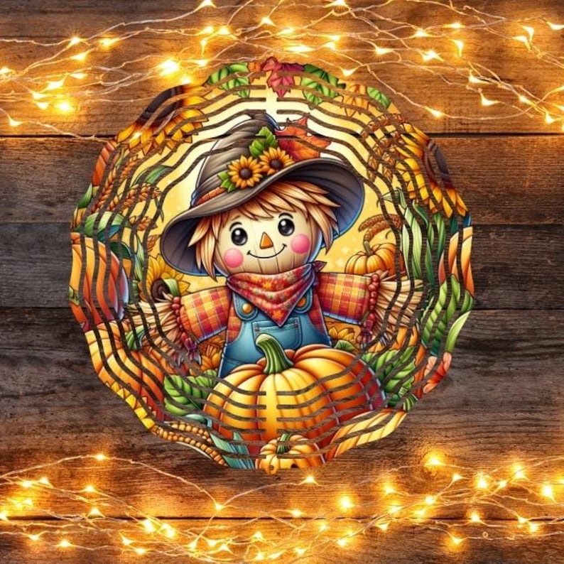 Scarecrow Wind Spinner PNG File Design, Fall Garden Decor, Halloween decor, Pumpkin Sublimation Template PNG, Autumn Harvest PNG image 8