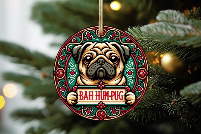 Bah Hum Pug Christmas Ornament PNG File Design, Funny Holiday Decor ...