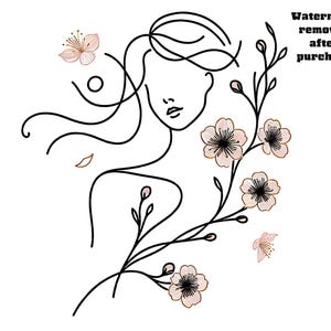 Camiseta Png Camiseta Minimalista Diseño De Tatuaje De Cara De Mujer De Una Sola Línea, Flores De Cerezo Rosa Suave Tinta Negra Arte Pequeño Tatuaje PNG Descarga Instantánea