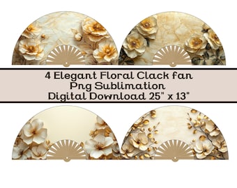 Gold Floral Fan PNG | Bridal Sublimation Fans, Clack Fan Template, Folding Hand Fan, Wedding Gift Guest, Quince Party Favor Digital Download