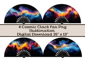 Rave Clack Fan PNG Bundle |  Galaxy Sublimation Fan, Cosmic Clack Fan Template Sublimation, Folding Hand Fan Party Favor, EDM Festival