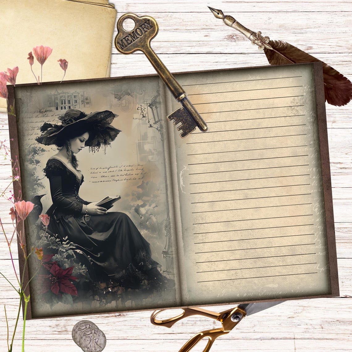 Victorian Shadows Gothic Junk Journal Pages | Dark Academia Ephemera ...