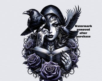 Crow Gothic Romance Book PNG Shirt Sublimation Design Clipart Instant Download PNG, Romantasy Reader Sticker png, Digital Stickers PNG