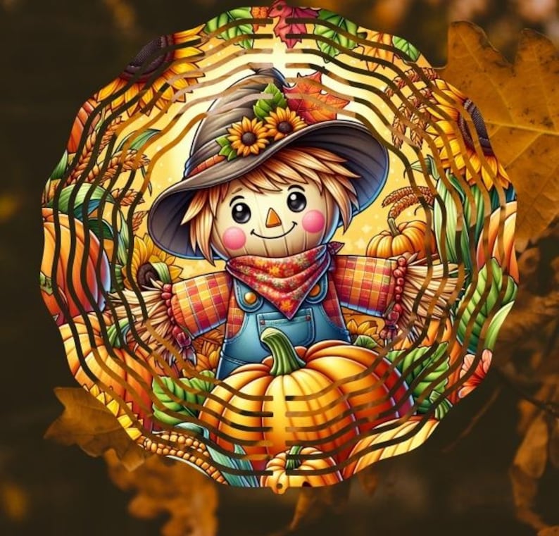 Scarecrow Wind Spinner PNG File Design, Fall Garden Decor, Halloween decor, Pumpkin Sublimation Template PNG, Autumn Harvest PNG image 6