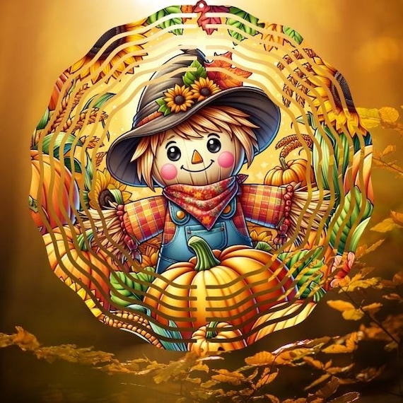 Scarecrow Wind Spinner PNG File Design, Fall Garden Decor,  Halloween decor, Pumpkin Sublimation Template PNG, Autumn Harvest PNG
