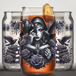Gothic Book 16oz Glass Can Wrap, Book Lover Reader Libbey Glass Jar Tumbler Sublimation Design PNG, Instant Download, Bookish Gifts For Her