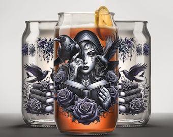 Gothic Book 16oz Glass Can Wrap, Book Lover Reader Libbey Glass Jar Tumbler Sublimation Design PNG, Instant Download, Bookish Gifts For Her