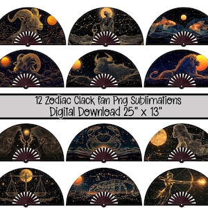 Ensemble d'éventails Clac du zodiaque PNG | Zodiaque PNG, Sublimation de modèle d'éventail Clac, Éventail pliant, Bélier, Taureau, Gémeaux, Cancer, Lion, Vierge, Balance