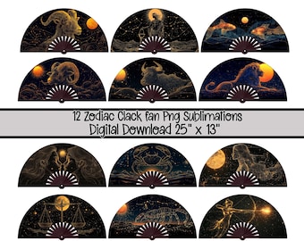 Zodiac Clack Fan Bundle PNG | Zodiac PnG, Clack Fan Template Sublimation, Folding Hand Fan, Aries, Taurus, Gemini, Cancer, Leo, Virgo, Libra