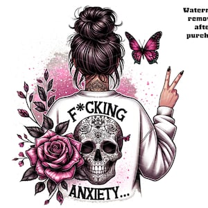 Diseño de camiseta PNG de ansiedad, arte de concienciación sobre la salud mental, signo de la paz de mujer en acuarela, descarga digital, alivio de la ansiedad empoderante