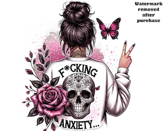Fcking Angst T-Shirt PNG Design, Kunst für psychische Gesundheit, Aquarell Frau Friedenszeichen, digitaler Download, Bevollmächtigung Angst Relief