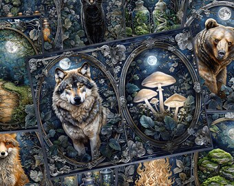 Mystical Moon Junk Journal Pages: Dark Woodland Ephemera (Digital Download)