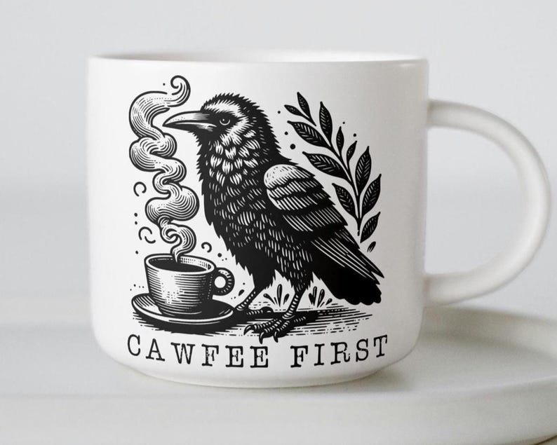 Kaffee Humor PNG, Cawfee Erste Krähe Sublimationsdesign Sofortiger Download SVG, lustiges sarkastisches Shirt, Geschenke für Kaffeeliebhaber, Kaffeesüchtiger Bild 1