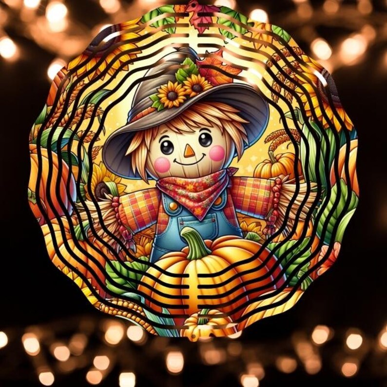 Scarecrow Wind Spinner PNG File Design, Fall Garden Decor, Halloween decor, Pumpkin Sublimation Template PNG, Autumn Harvest PNG image 3