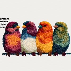 Flauschige Knüpfnadel Garn Vögel PNG, Faux Punch Needle Vogel Clipart, Häkeln getuftet Vogel Design, bunte Vögel Sublimation, Stickerei Patch