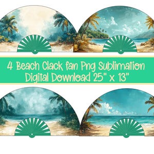 Beach Fan PNG | Clack Fan PNG, Sublimation Fans, Clack Fan Template, Folding Hand Fan, Tropical Party Favors, Palm Tree Digital Download