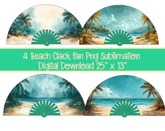 Beach Fan PNG | Clack Fan PNG, Sublimation Fans, Clack Fan Template, Folding Hand Fan, Tropical Party Favors, Palm Tree Digital Download
