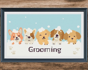Modèle de point de croix pour le toilettage d'un chiot, motif chien (téléchargement numérique)