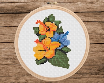 Hibiscus & Flower Cross Stitch Pattern: Buy 1 Get 1 Free (Digital Download)