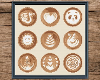 Latte Art Cross Stitch Pattern: Coffee & Cupcake (Digital Download PDF)