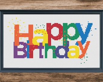 Colorful Happy Birthday Cross Stitch Pattern (Digital PDF)