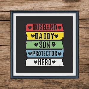 Schema punto croce per la festa del papà: marito, papà, figlio (download digitale)