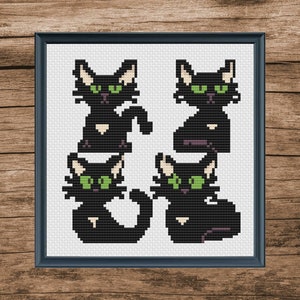 Buy 1 Get 1 Free Funny Black cat Cross Stitch Pattern, Idea for gift, 4 black cats Cross Stitch, Funny Digital Instant file, Animal