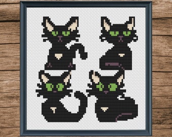 Funny Black Cat Cross Stitch Pattern: Buy 1 Get 1 Free (Digital Download)