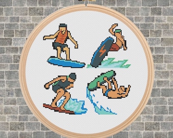 Modèle de point de croix pour planche de surf et voiture de course (PDF numérique)