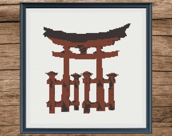 Torii Cross Stitch pattern, Red Gate, Japanese, Cross stitch Digital pattern, Counted Cross stitch, Adult Cross stitch